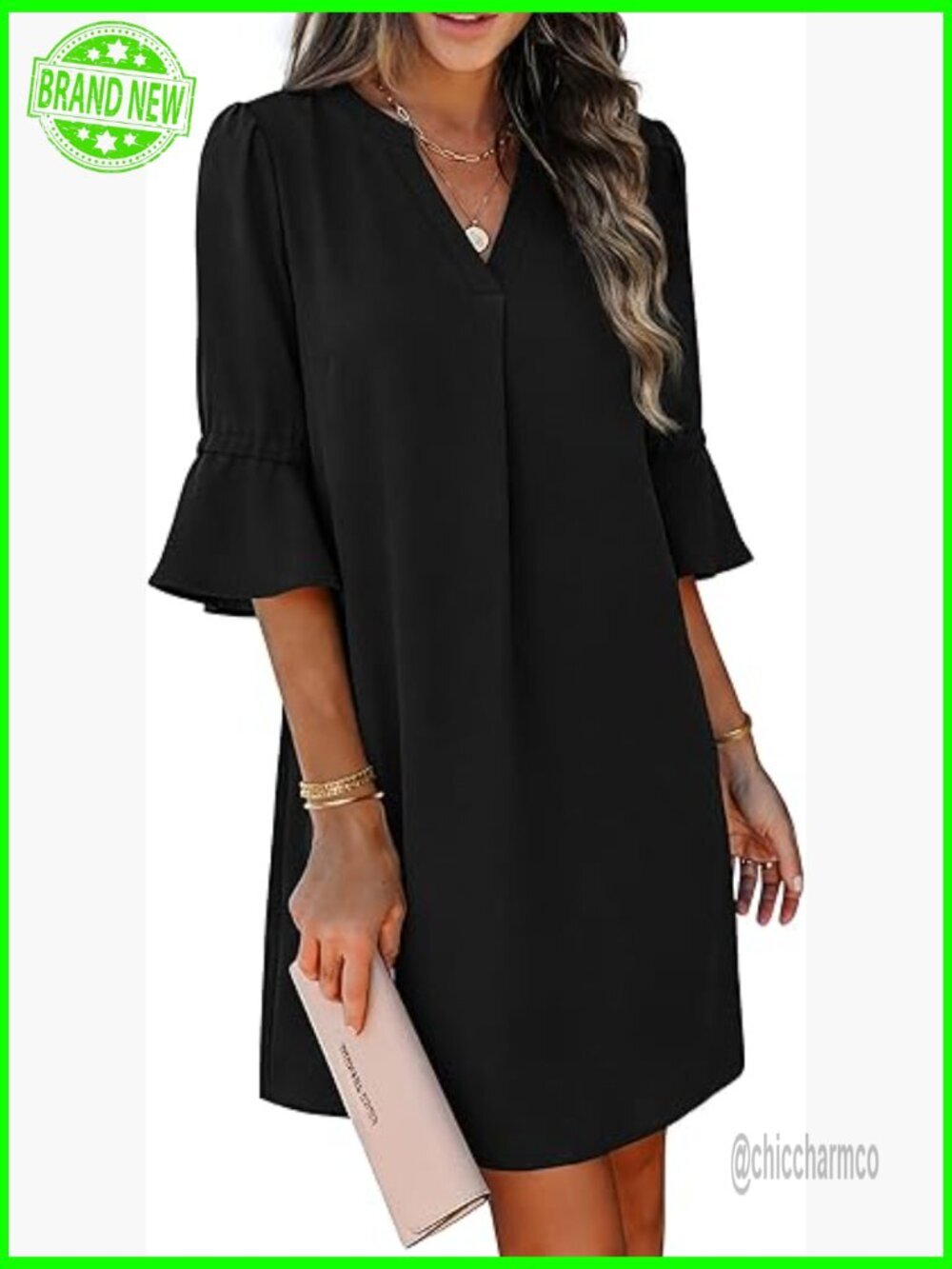 V Neck Ruffle Sleeve Loose Summer Midi Dress with Pockets